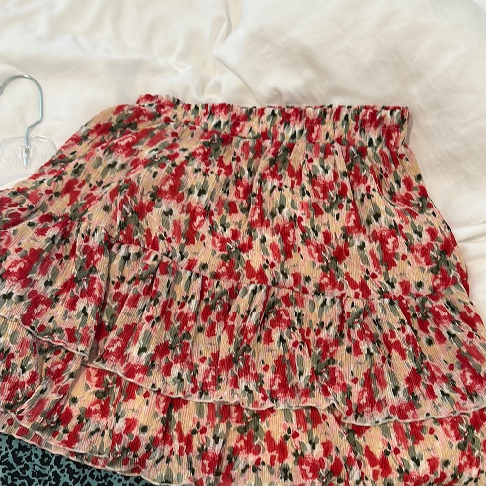 Red and Cream Tiered Skater Mini Skirt